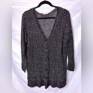 Eileen Fisher Black and Gray Knit Button-Up Cardigan